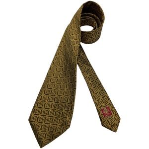 ERVÉ JACQUES Brown/Gold Geometric Silk LUXURY Tie ITALY